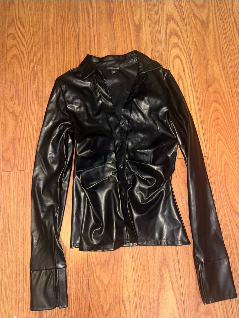 PrettyLittleThing Black Faux Leather Button-Front Jacket